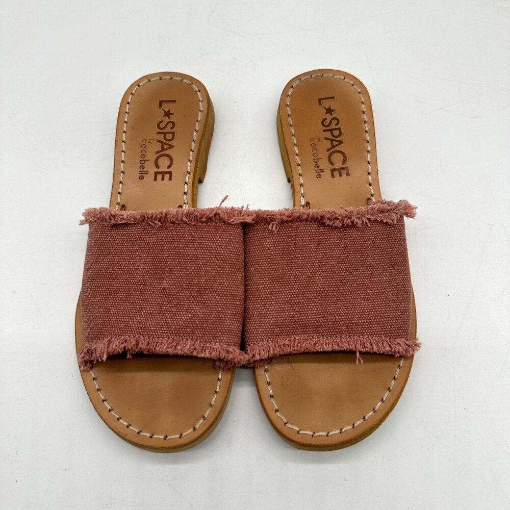 L Space By Cocobelle Womens Sandals Size 6 Pink Sunday Canvas Frayed Slides